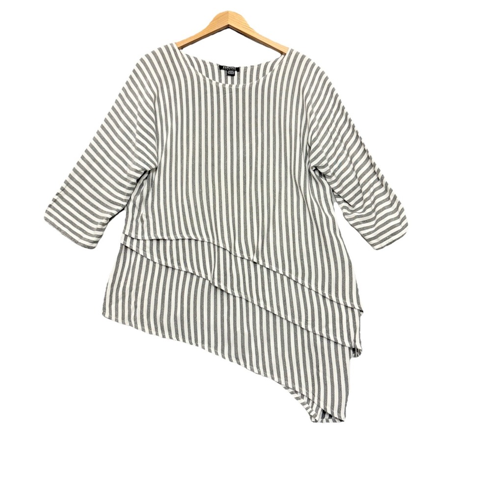 DAIRI FASHION Tunic Stripe Multi Layer Lagenlook Asymmetric Top One Size Relaxed